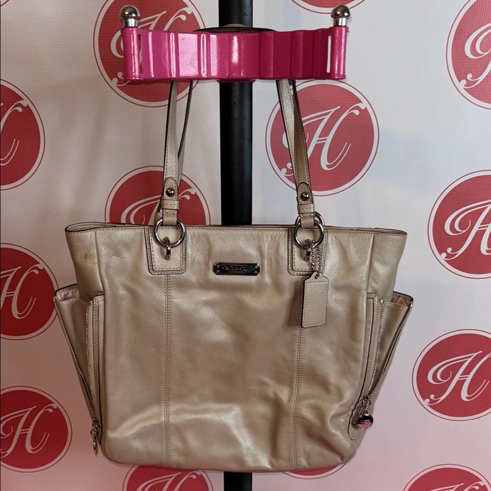 Coach Gold Metallic Tote Bag with Structured Design